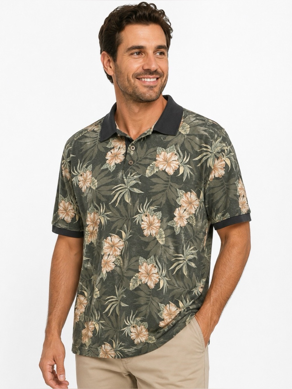 Island Blue Men's Tropical Casual Polo Shirt Short Sleeves XL